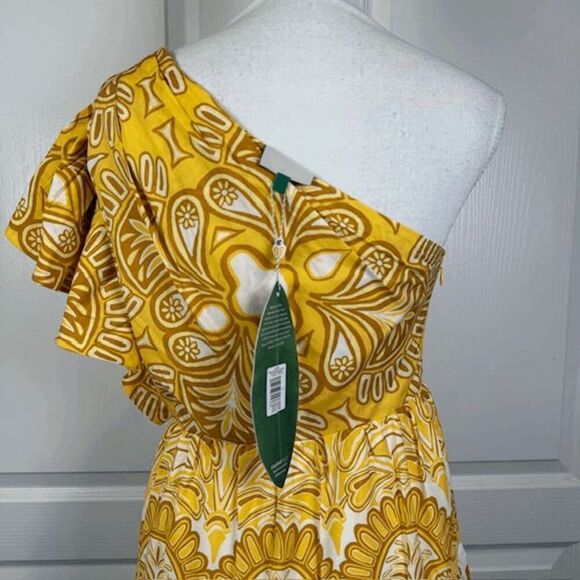 NWT Farm Rio Ainika Tapestry Yellow One Shoulder Maxi Dress Seashell Size Small - Picture 8 of 16